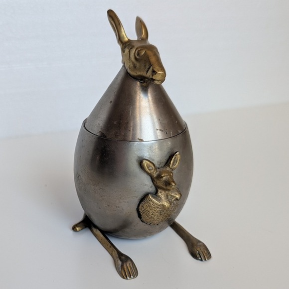 Other - VTG MCM Kangaroo Trinket Box Joey Mother Art Decor Brass and Pewter 5.5" Tall